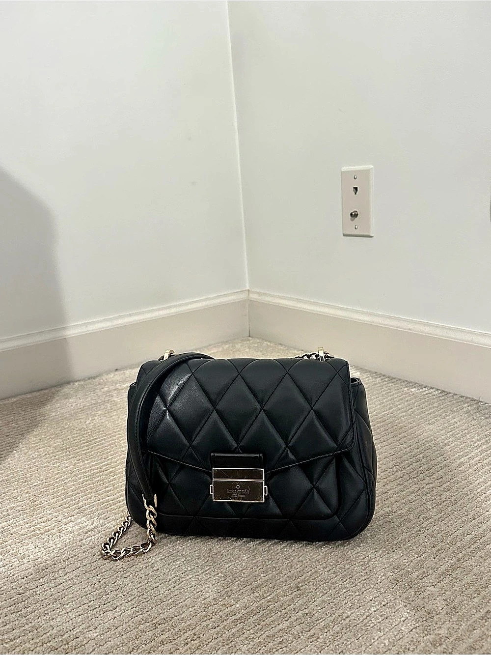 Kate Spade Black Quilted Leather Shoulder Bag with Chain Straps